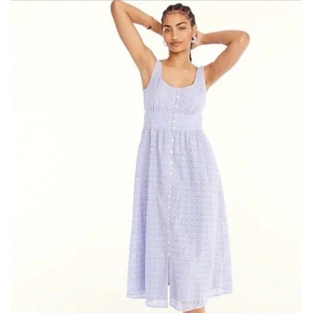 NWT J. Crew Dress Button Front Eyelet Midi Lilac Purple Size 24‎ Classic Cottage